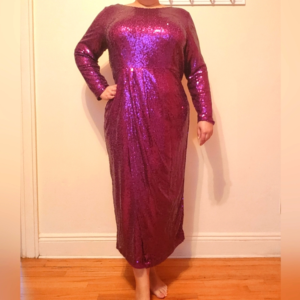 Eloquii Sequin Maxi Dress with Wrap Skirt Magenta Size 20 with tags